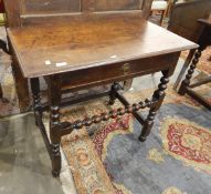 Antique oak side table with single frieze drawer, plain stretchers,