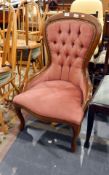 20th century mahogany button-back nursing chair with pink cover,
