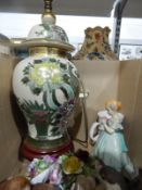 Oriental style table lamp, assorted ceramics, another smaller Oriental style table lamp,