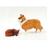 Beswick model of a recumbent fox, model no. 1017 and a Beswick model of a Border Collie, 14.
