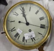 Ship's bulkhead clock by Smiths, in brass case, the painted dial with Roman numerals,