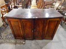 19th century mahogany cabinet enclosed by flame mahogany doors, 123cm (af - door hanging off,