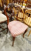 Victorian rosewood dining chair with shaped top rail, tapestry stuffover seat,
