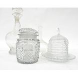 Victorian pressed glass honeypot modelled as a beehive (with losses), five further jars and covers,