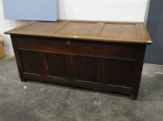 18th century oak four-panelled coffer on spiral legs and with four-panelled top,