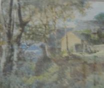 Edwin Cole (early 20th century) Watercolour Horse and cart passing a country cottage,