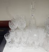 Suite of Waterford table glasses comprising six wine glasses, six sherry glasses,