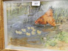 Lucy Elizabeth Kemp-Welch (1869-1958) AR Watercolour drawing Ducklings in stream by river bank