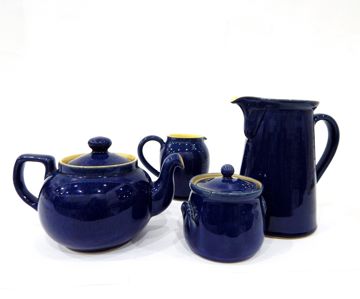 Quantity of Denby stoneware tableware decorated externally with a blue glaze and internally a