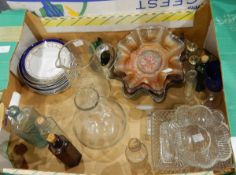 Quantity of glassware and ceramics including carnival glass, cut glass, a large basin, planter,
