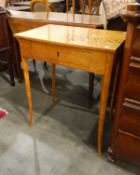 Biedermeier satin birch side table with single frieze drawer, on square tapering legs,
