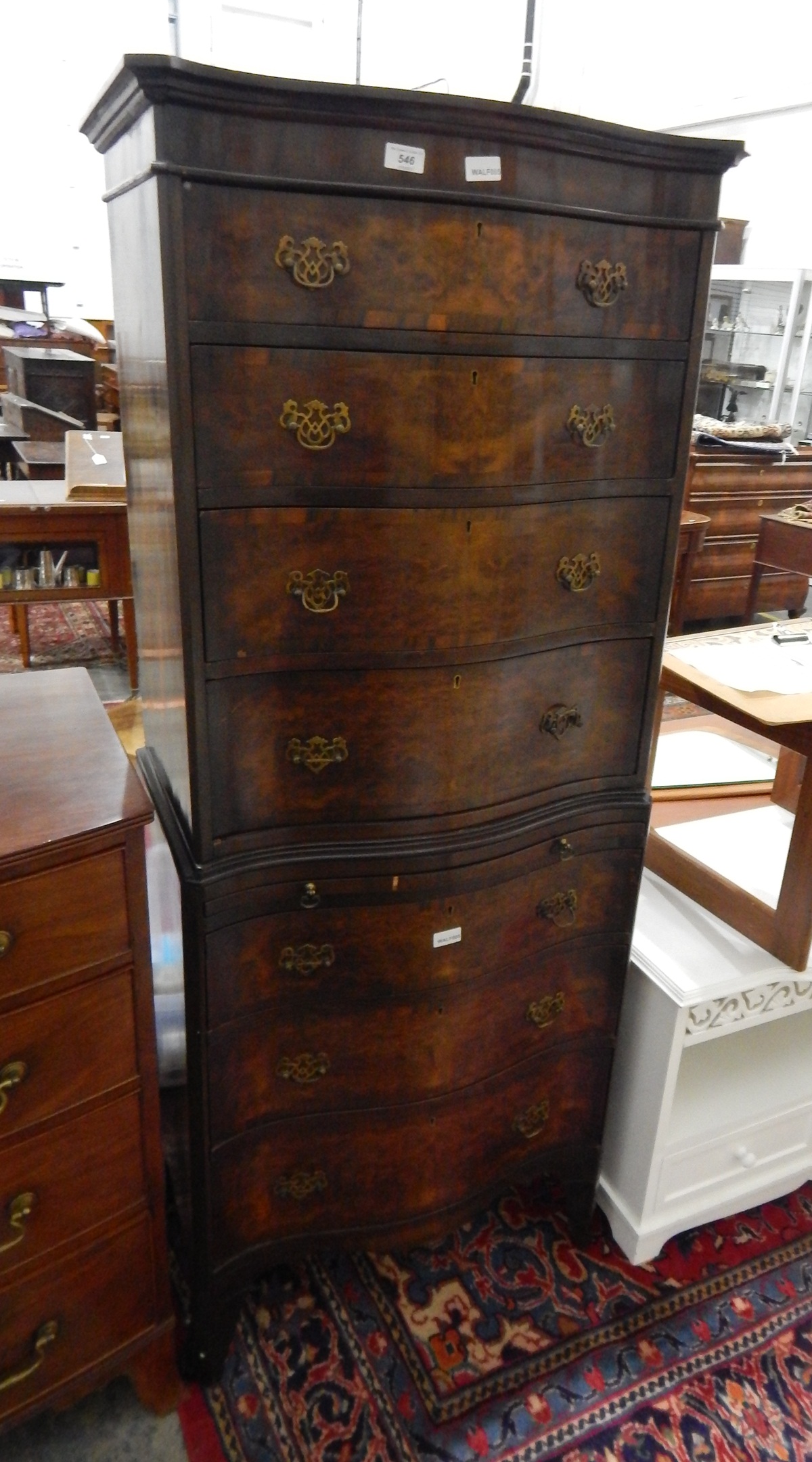 Reproduction serpentine-fronted tallboy chest,