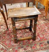 Antique 17th century style oak joint stool on turned supports,