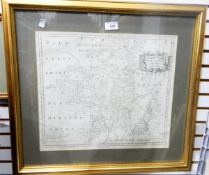 After Robert Morden Black and white engraved map of Worcestershire, 37cm x 42cm approx.