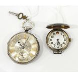 Silver open faced pocket watch,