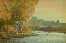 Thomas Walters (1894-1971) Oil on board View of Windsor Castle from the river signed lower left 37