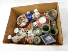 Quantity of assorted ornaments and decorative ceramics including Wedgwood Jasperware vases,