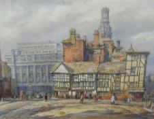 Wilfried (or Wilfred) Rene Wood (1888-1976) Watercolour drawing "The Shambles, Manchester",