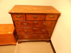 18th century walnut chest of three long and three short graduated drawers, swan neck handles,