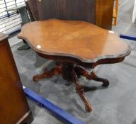 Mahogany-finish and floral marquetry inlaid centre table with shaped top,