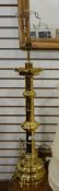 Pair of antique brass altar candlesticks with knopped columns,