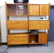 Ladderax four sectional wall unit to include glazed cupboard,