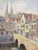 Ernest Knight (1915-1995) Oil on canvas "Le Vieux Quatier, Chartres",