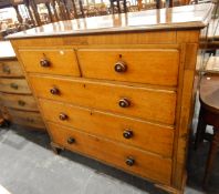 19th century oak and mahogany chest of two short and three graduated long drawers,