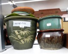 Various garden planters and a box of collectables