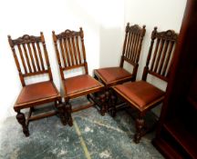 Set of circa 1930's oak dining chairs, having carved crest rails,