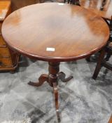 20th century mahogany circular topped occasional table on circular tapering column with cabriole