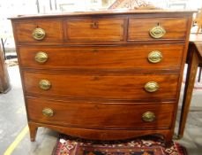 19th century mahogany bowfronted chest of three short and three long graduated drawers,