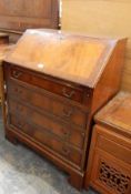 Modern veneered bureau, the fall revealing fitted interior four drawers, on bracket feet,