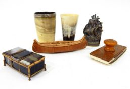 Victorian gilt metal and agate stamp box, the three agate panels revealing three compartments,