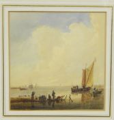 Watercolour drawing J S Boys after painting by Simon Blieger (in the Louvre) Fishermen in boats on