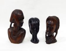 African carved hardwood bust of a woman wearing a headdress,