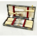 Boxed set of teaspoons and sugar sifter,