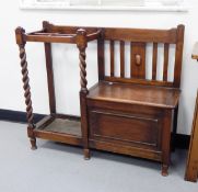 Oak hallstand with box seat and stick stand
