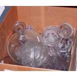 Cut glass fruit bowl, a part suite of cut glass drinking glasses and various other bowls, vases,