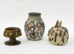 Bourne Denby vase by Glyn Colledge of baluster form decorated with stylised foliage in green and