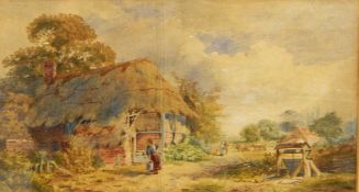Unattributed (19th century) Watercolour Rural scene of a woman carrying water from a well to her