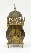 Reproduction brass lantern clock with bell top and 30-hour movement,