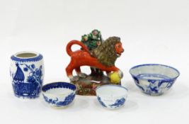 18th century Worcester blue and white tea bowl decorated in the 'Fence' pattern,