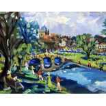 Alan Pyburn (20th century) Acrylic on board 'Bourton-on-the-Water' signed and dated '97 lower