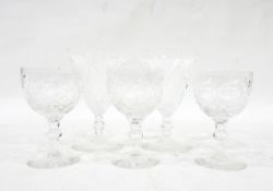 Drinking glasses including a set of five cut glass wine glasses, tumblers, etc.