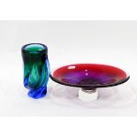 Webb amethyst glass bowl of squat circular form with air bubble decoration,