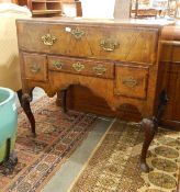 18th century converted walnut lowboy with two long and two short drawers, scalloped apron,