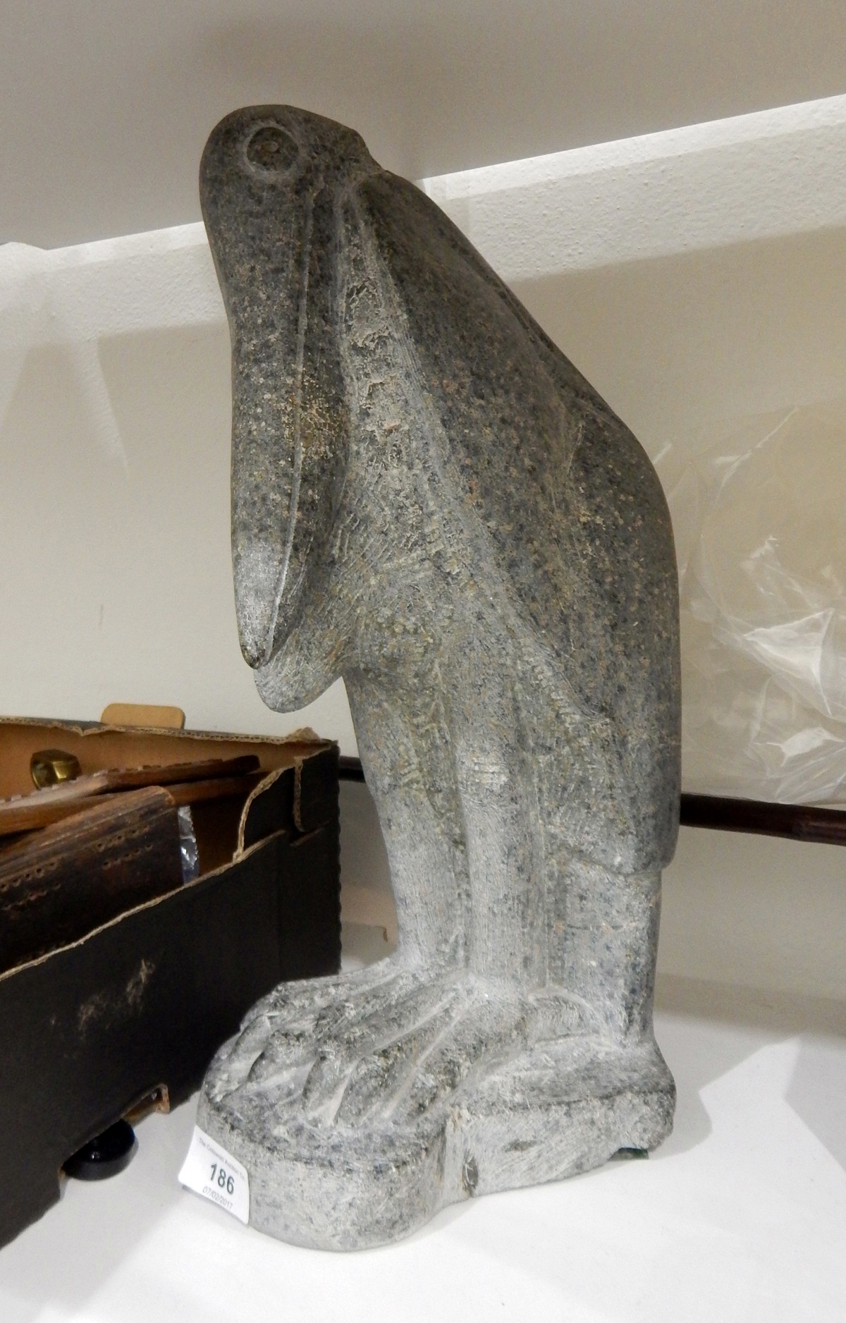 Carved hardstone sculpture of a pelican,