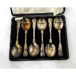LOT WITHDRAWN Set of six silver plate 'Kings' pattern soup spoons (boxed) together with part set
