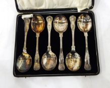 LOT WITHDRAWN Set of six silver plate 'Kings' pattern soup spoons (boxed) together with part set
